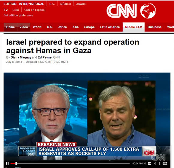 CNN's "coverage" of the latest Zio-terrorist attack on Gaza: carefully moderated by the open Zio-agent and former full-time employee of AIPAC, Wolf Blitzer.