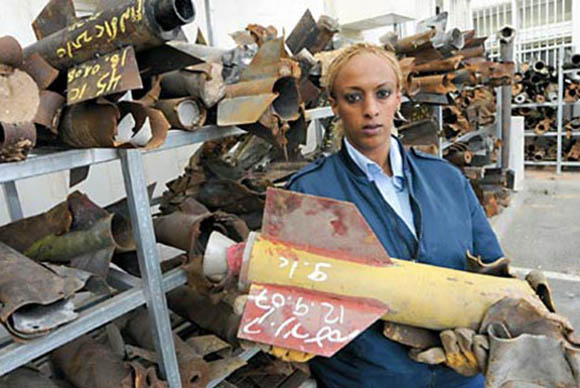 The home-made nature of the Qassam rockets is obvious from this file picture of a warehouse where the used--and useless--rocket casings are stored.