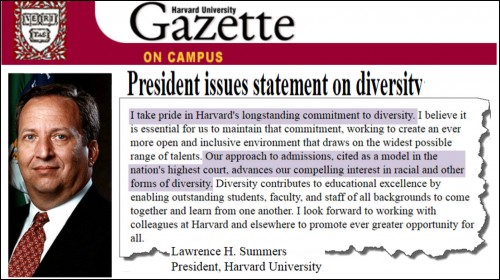 Lawrence Summers diversity harvard