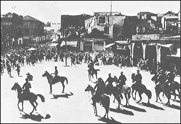 Palestinians demonstrate in Jaffa's central square against the plans of the British government to increase Zionist immigration into Palestine, 27 October 1933.