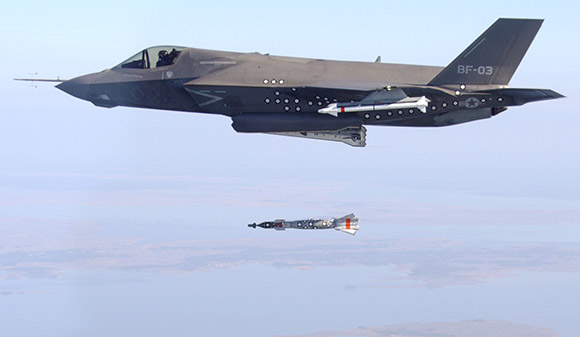 An F-35B test dropping a bomb.