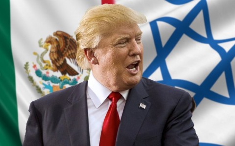 don trump with mexican flag and israeli flag