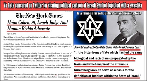Ye Goes On Alex Jones hits Zionists then is Twitter Censored for Political Cartoon that Says Not Trump and Us Who are Nazis, It’s Zionists!